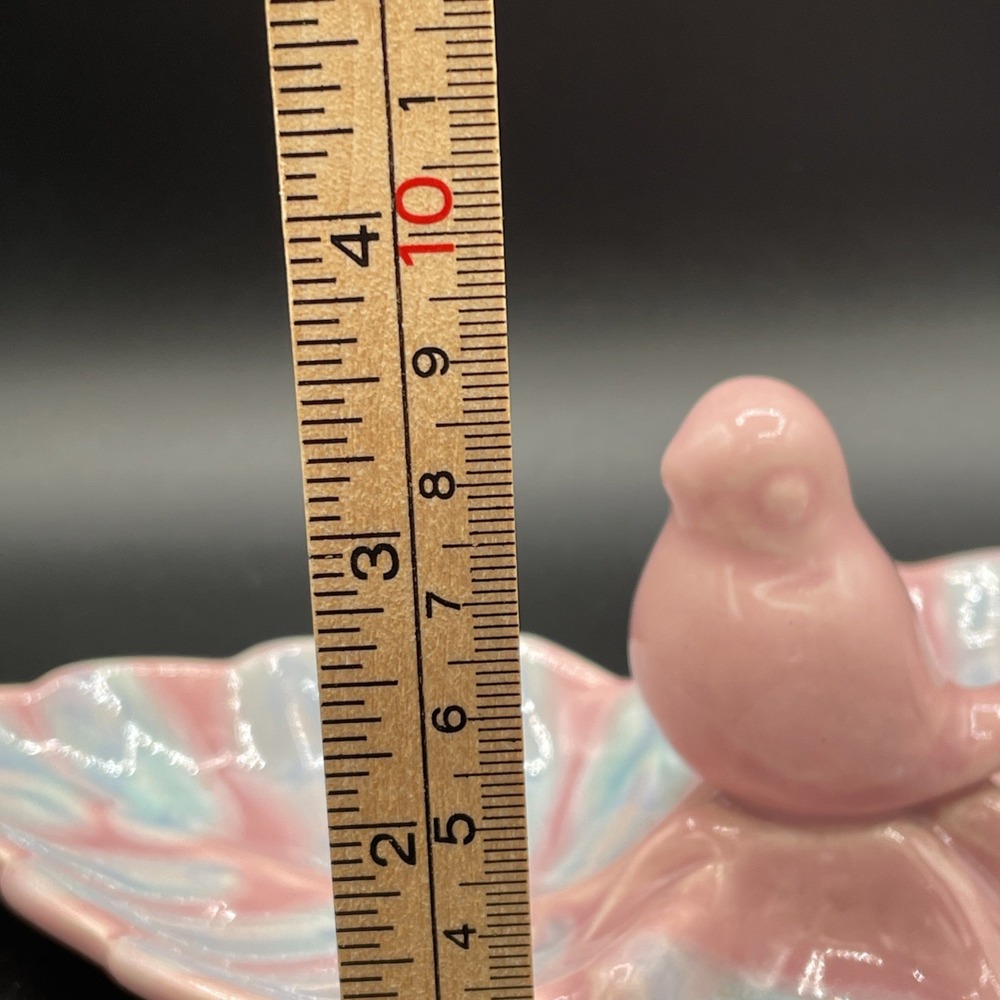Vintage 1950's Royal Copley 3 Leaf Trinket Dish Pink Blue With Bird Incised USA - Picture 10 of 14
